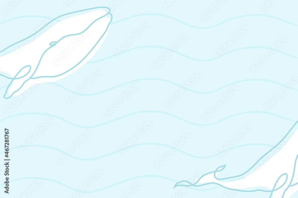 Ocean background, line art whale design vector