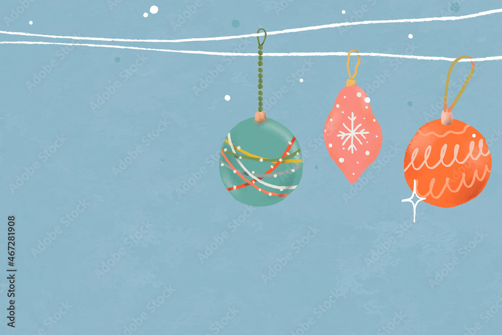 Christmas baubles background, winter holidays illustration vector