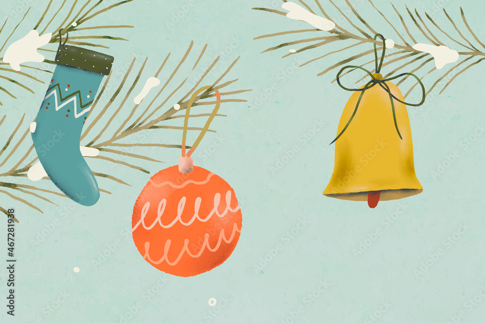 Christmas baubles background, winter holidays illustration vector