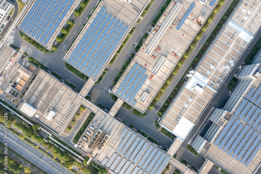 solar panels on factory rooftop