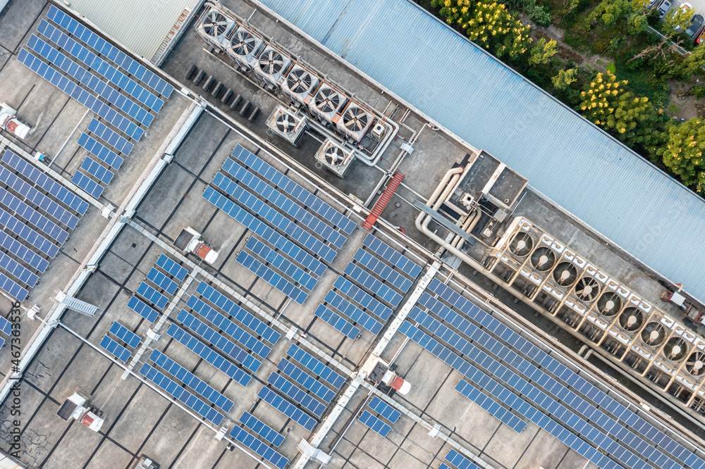 solar panels on factory rooftop