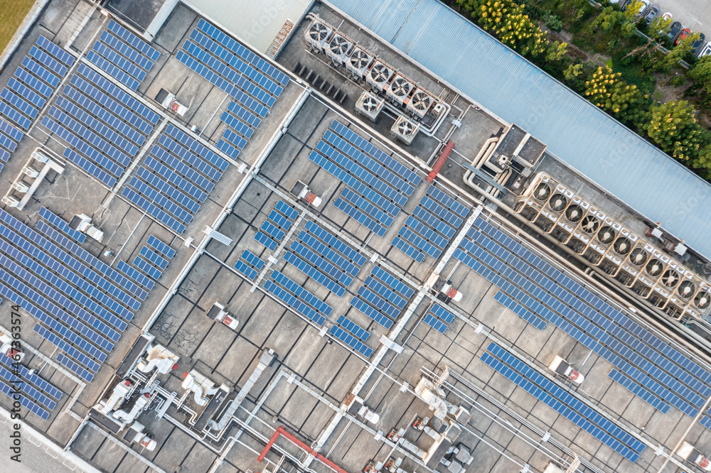 solar panels on factory rooftop