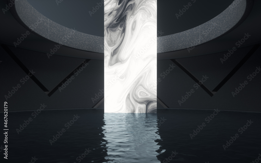 Water surface with glowing lights, 3d rendering.