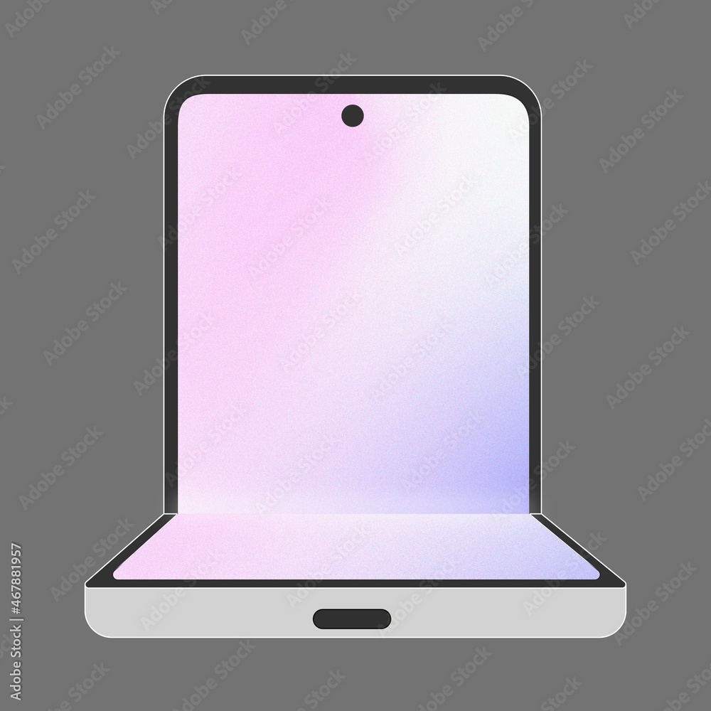 Gray foldable phone, blank screen, flip phone illustration