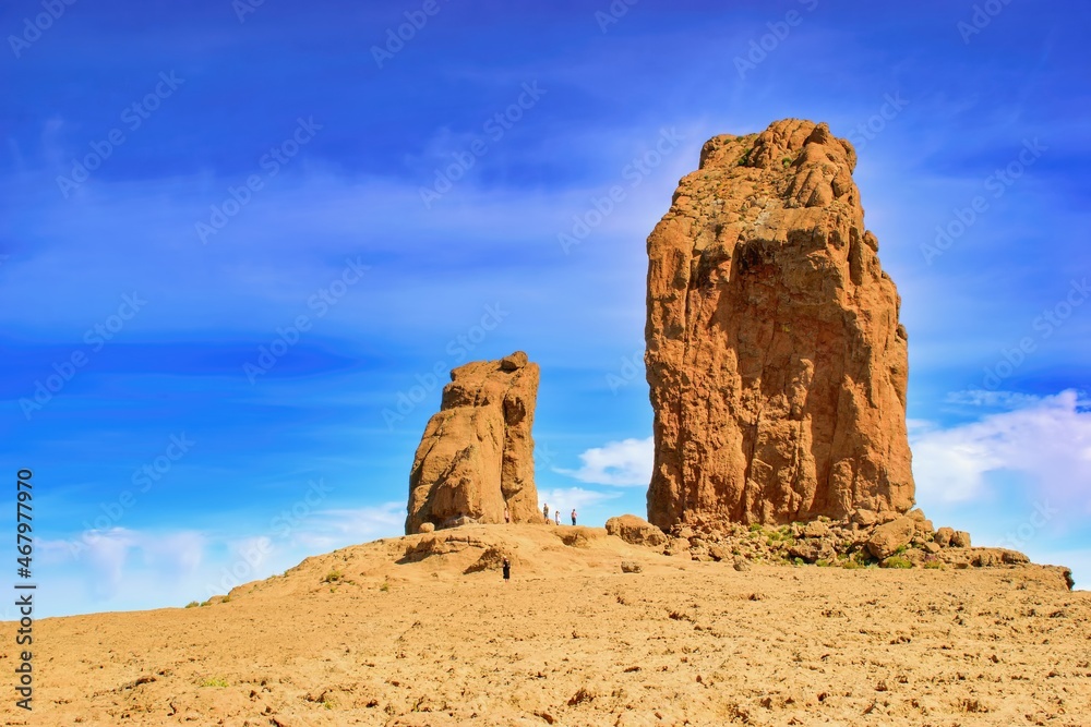 著名的岩石和徒步旅行区Roque Nublo，大加那利群岛，西班牙