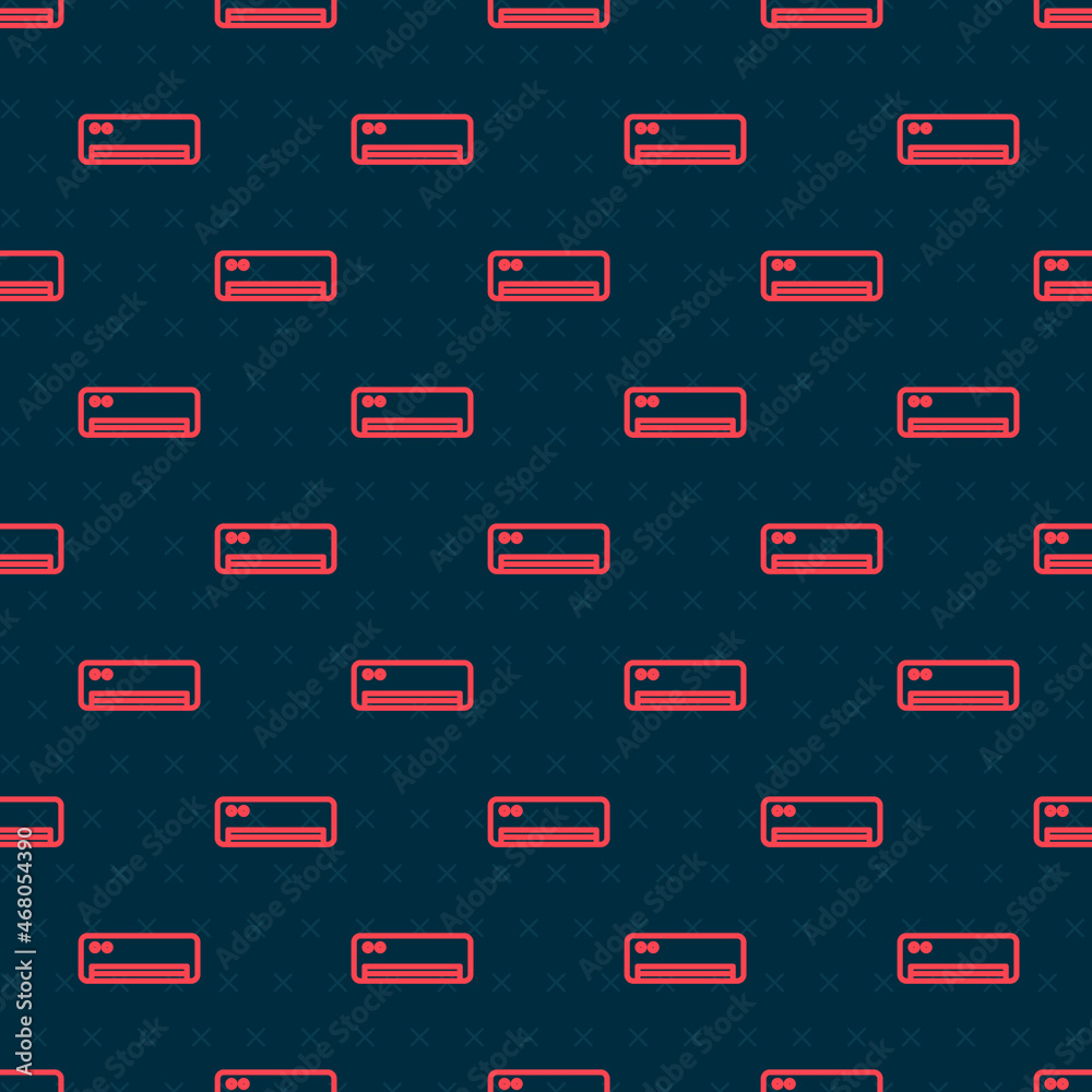 Red line Air conditioner icon isolated seamless pattern on black background. Split system air condit