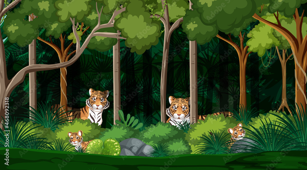 Wild animals in forest landscape background