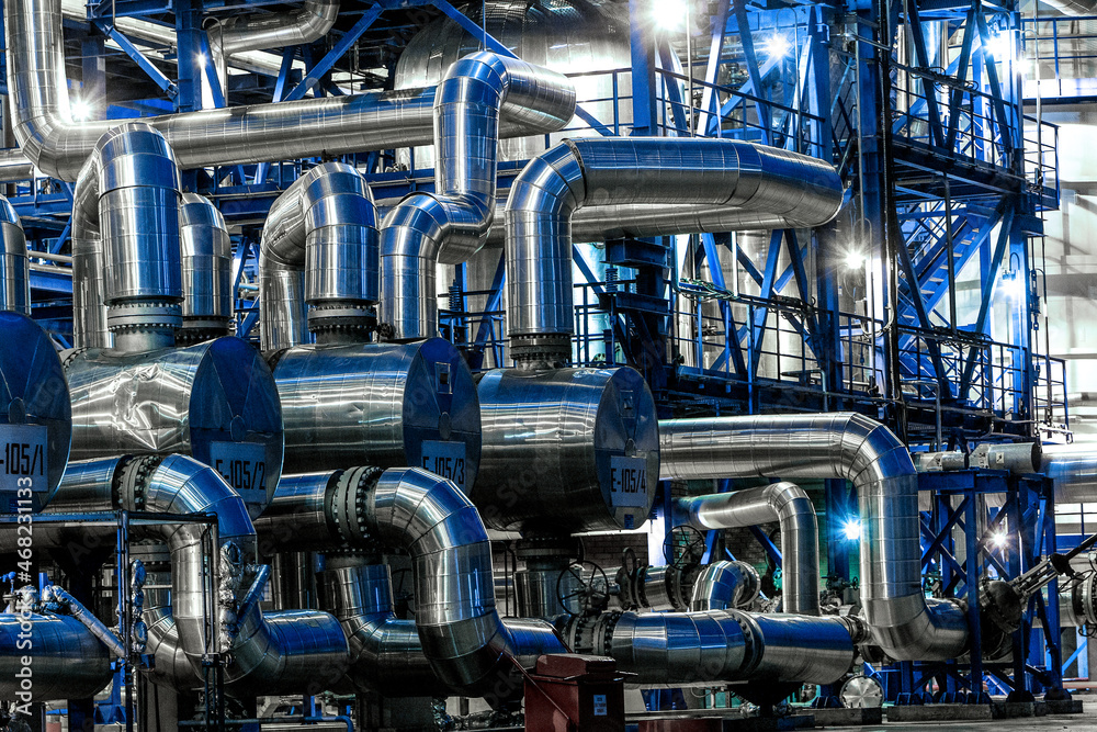 Pipes and buildings of big refinery factory