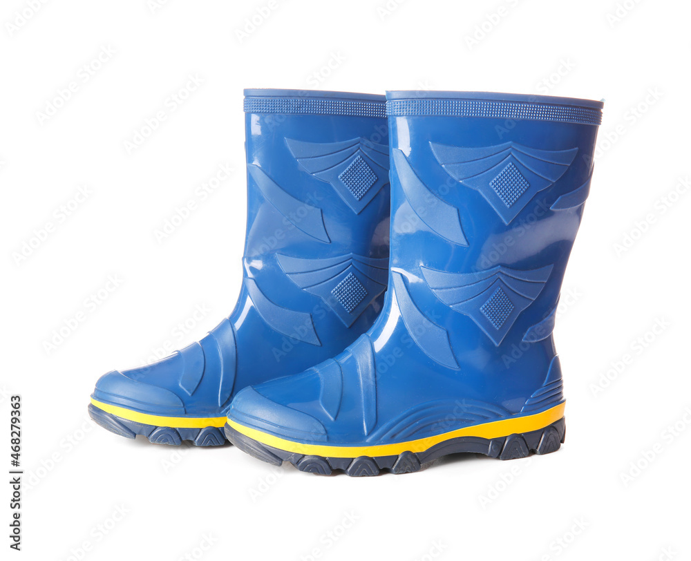 Blue rubber boots isolated on white background