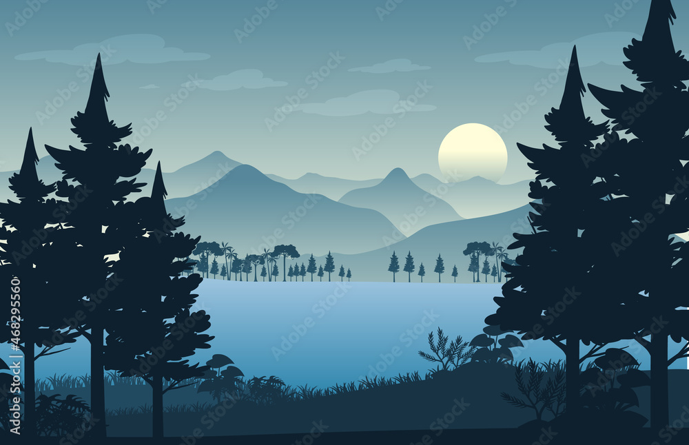 Silhouette forest landscape background