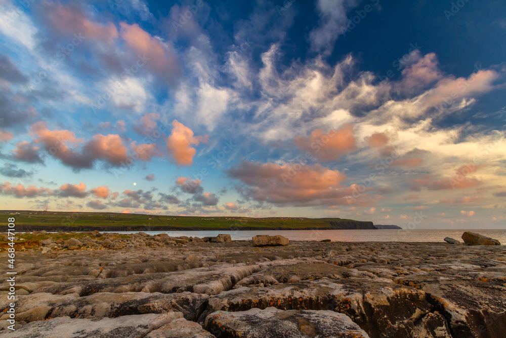 Amazing coastline in Doolin before sunrise in County Clare, Ireland