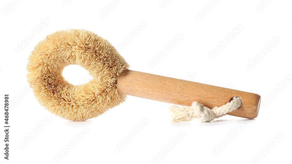 Wooden eco brush on white background