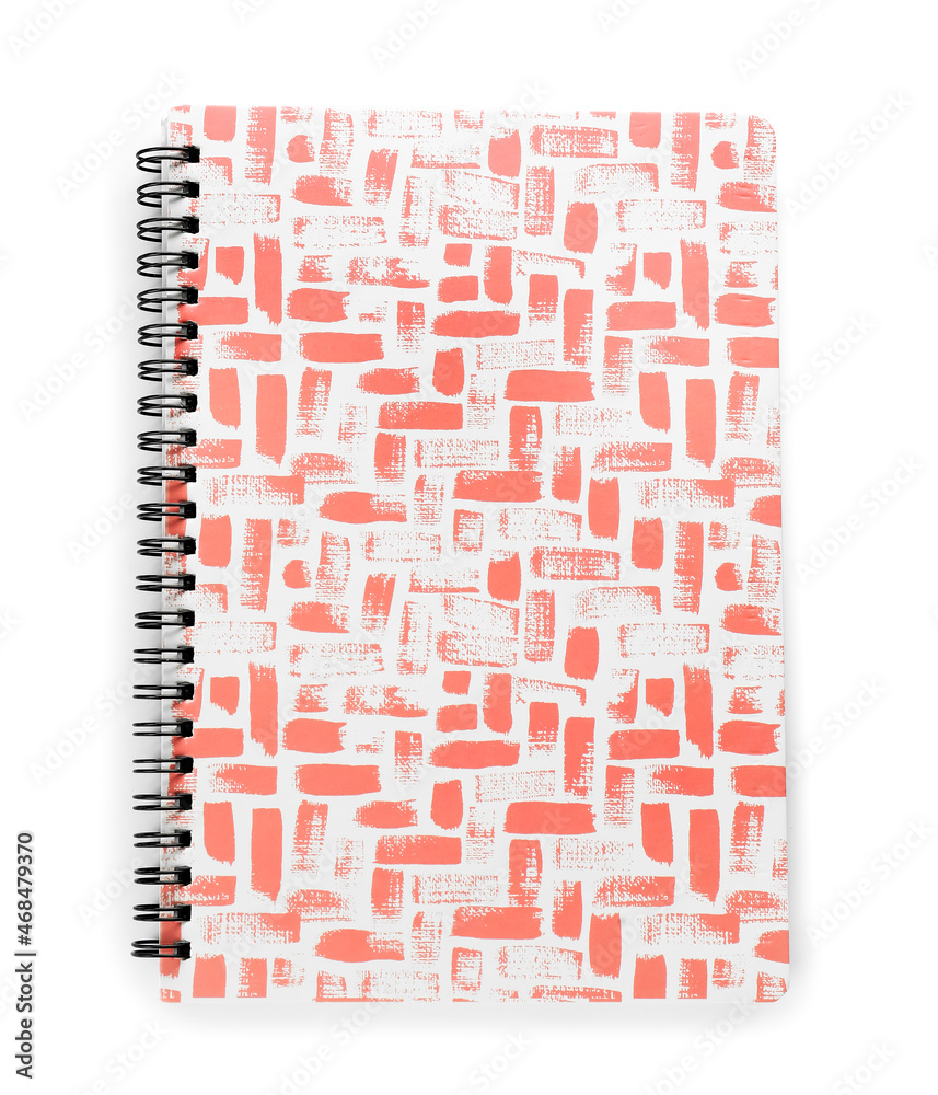 Notebook on white background, top view