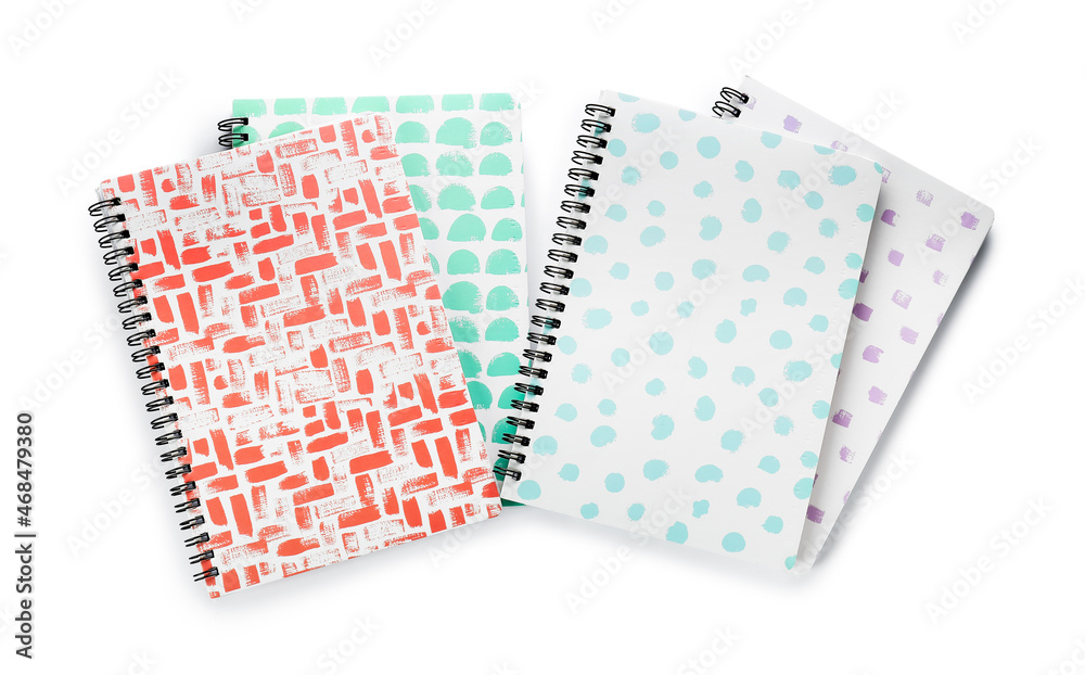 Notebooks on white background, top view