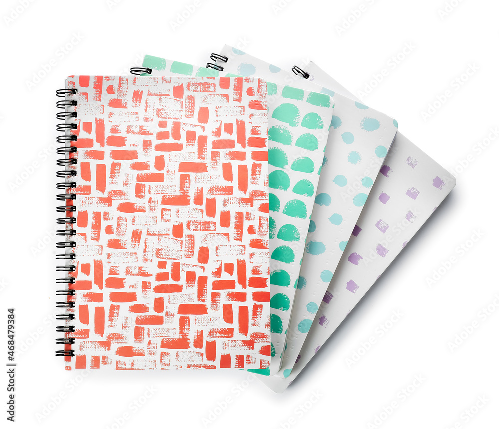 Notebooks on white background, top view