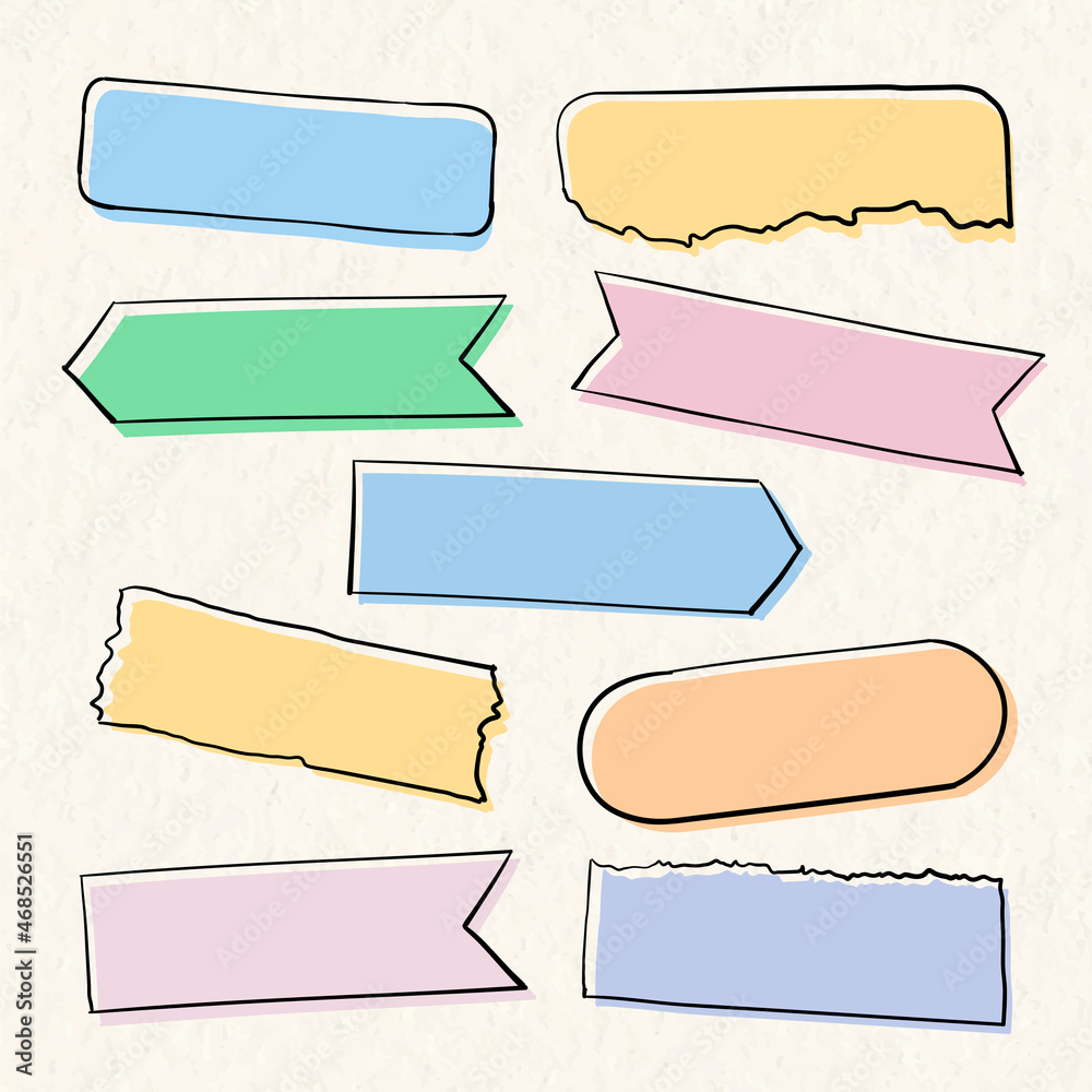 Washi tape vector pastel set in hand drawn style