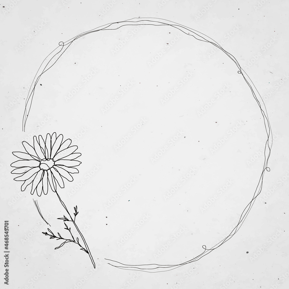 Grey flower frame background vector with round border design