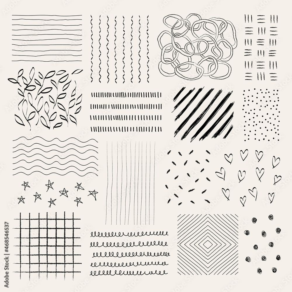 Doodle element graphic, ink line art design vector set