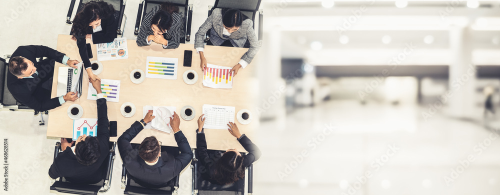 Business people group meeting shot from top view in office . Profession businesswomen, businessmen a