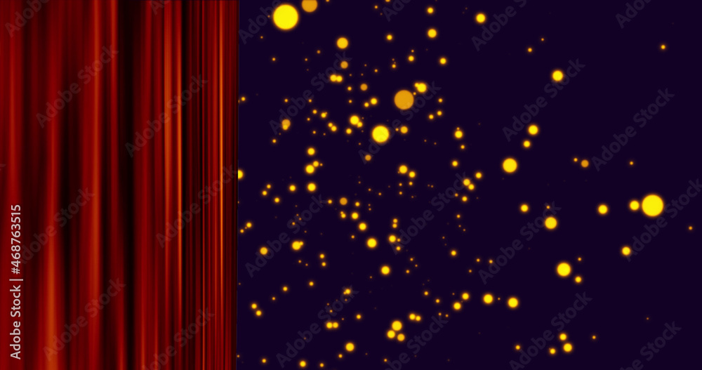 Image of red curtain revealing black space with golden dots