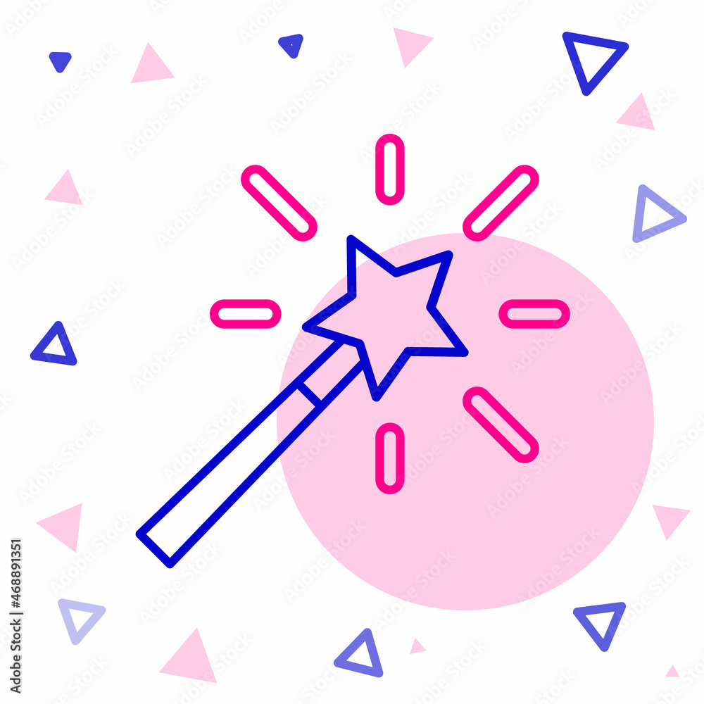 Line Magic wand icon isolated on white background. Star shape magic accessory. Magical power. Colorf