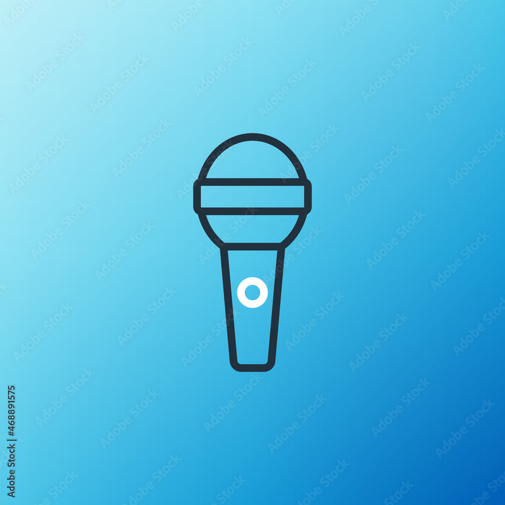 Line Microphone icon isolated on blue background. On air radio mic microphone. Speaker sign. Colorfu