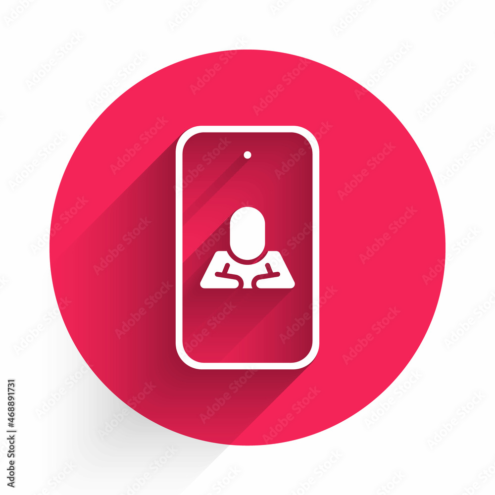 White Online psychological counseling distance icon isolated with long shadow. Psychotherapy, psycho