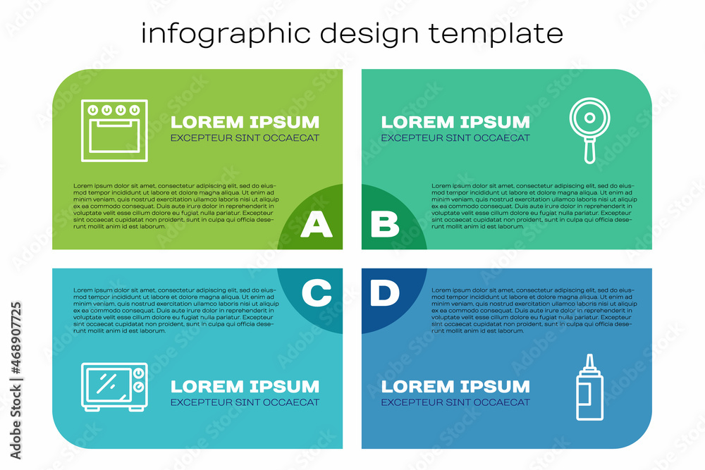 设置微波炉、烤箱、酱瓶和煎锅。商业信息图模板。矢量