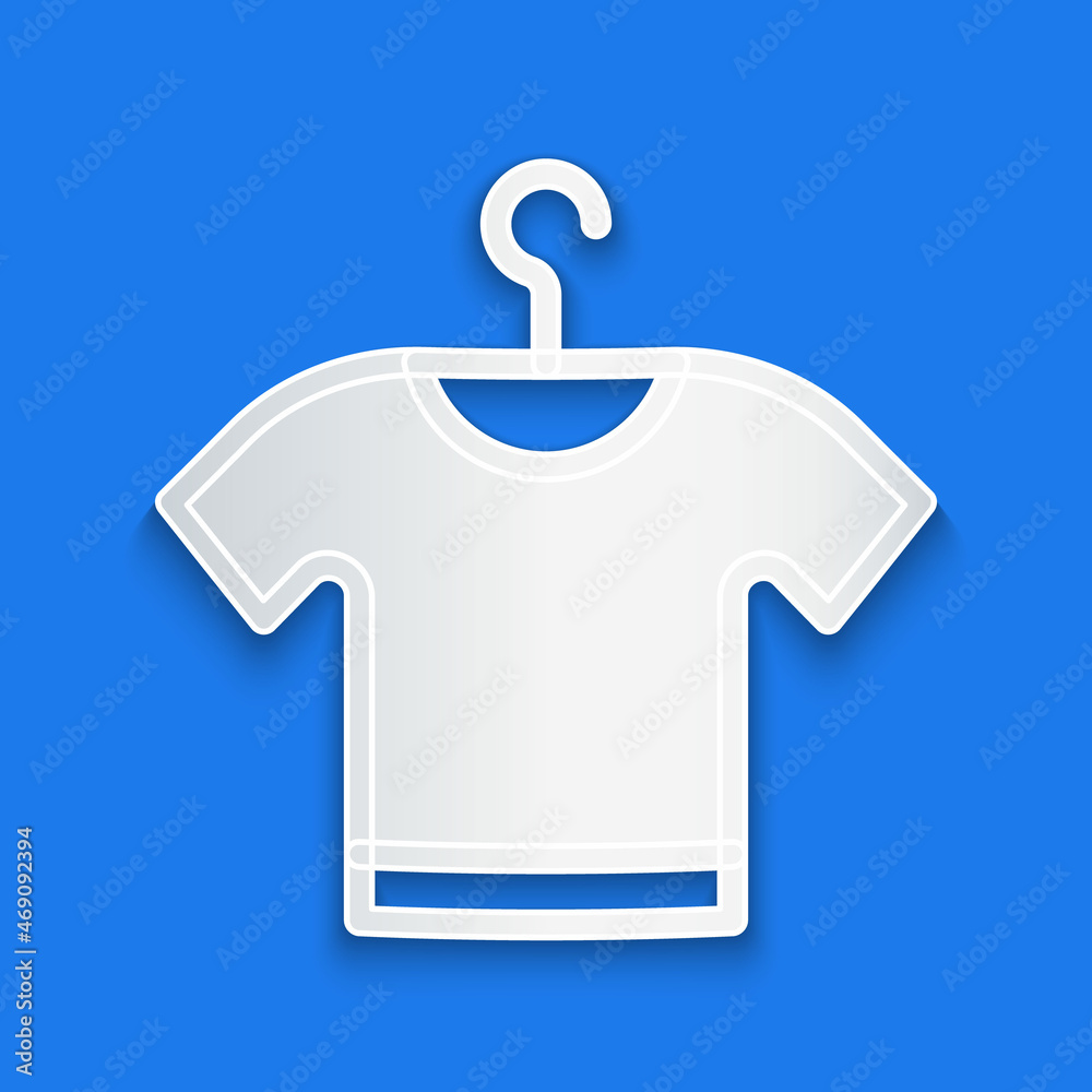 Paper cut T-shirt icon isolated on blue background. Paper art style. Vector