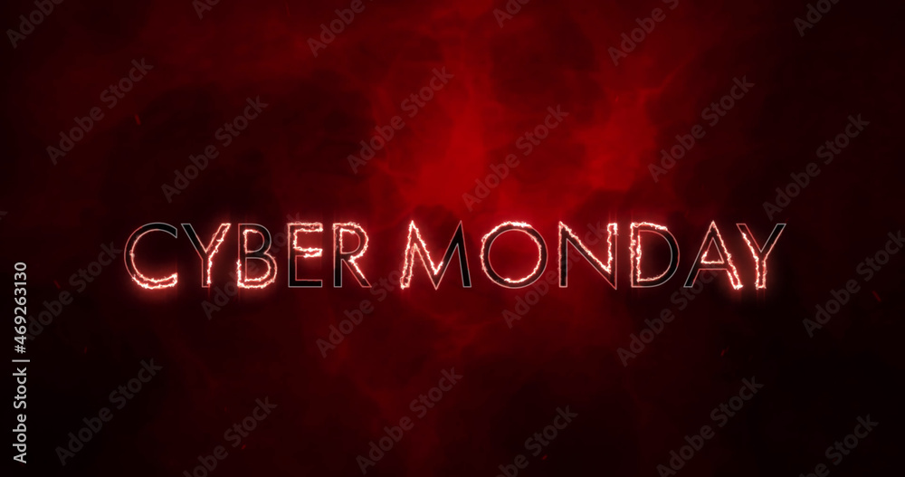 Image of cyber monday text over lightnings on black background