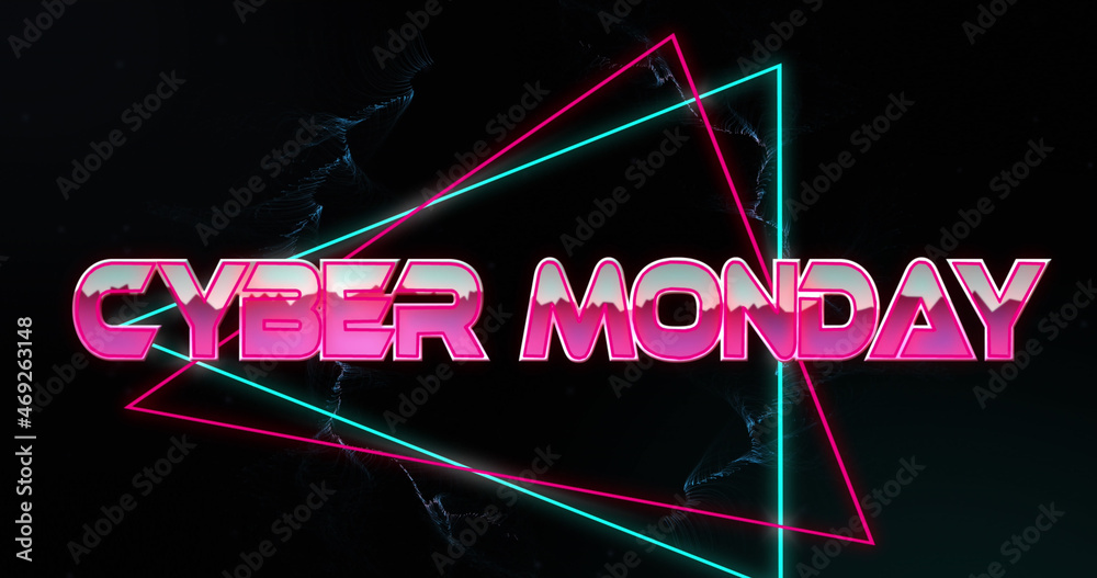 cyber monday文本的图像，带有三角形的金属粉色字母