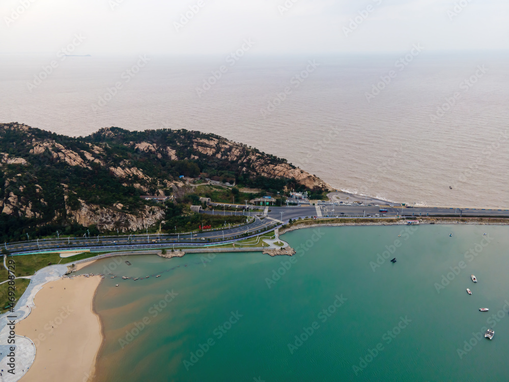 Aerial photography of Lianyungang city architecture skyline