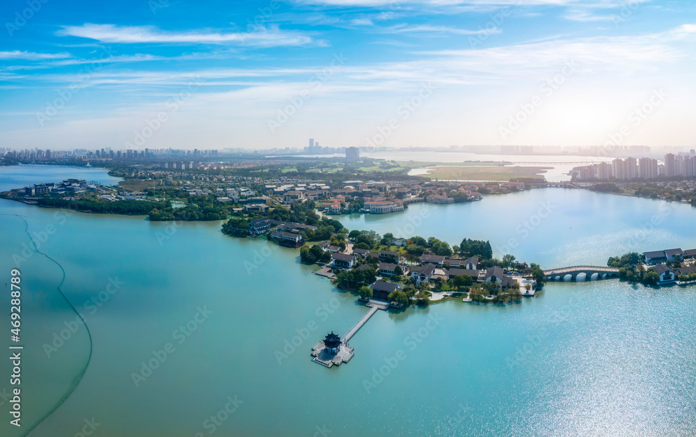 Aerial photography of Suzhou city garden scenery