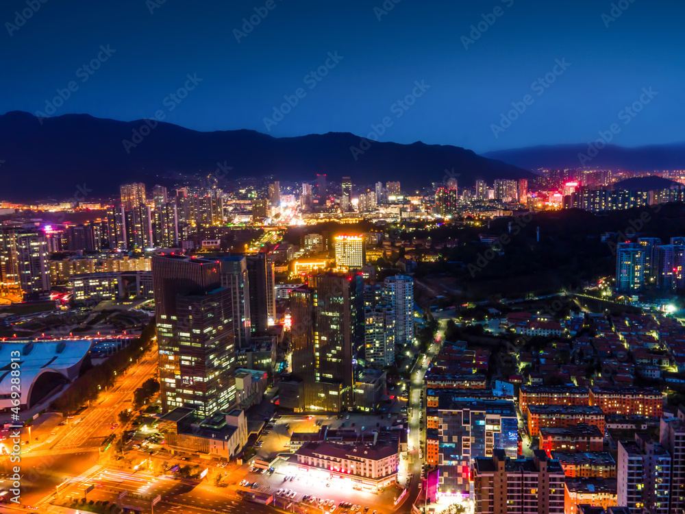 Aerial photography of Lianyungang city night view