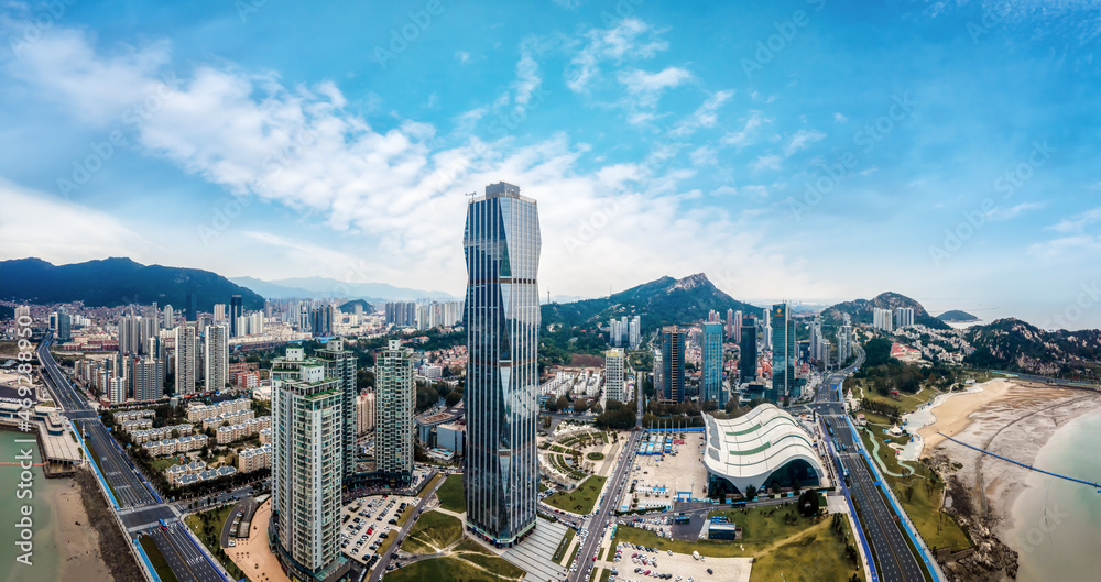 Aerial photography of Lianyungang city architecture skyline