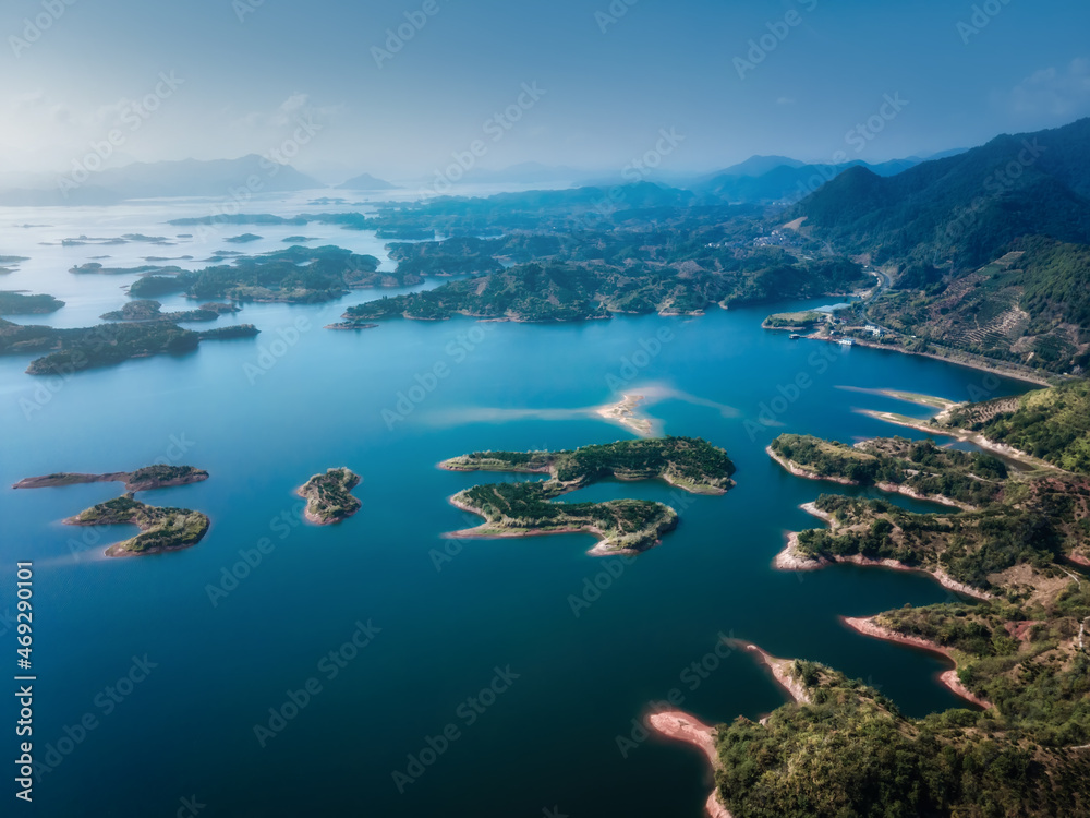 Aerial photography of the natural scenery of Hangzhou Qiandao Lake