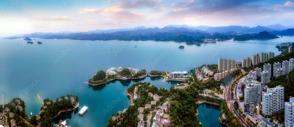 Aerial photography of the natural scenery of Hangzhou Qiandao Lake