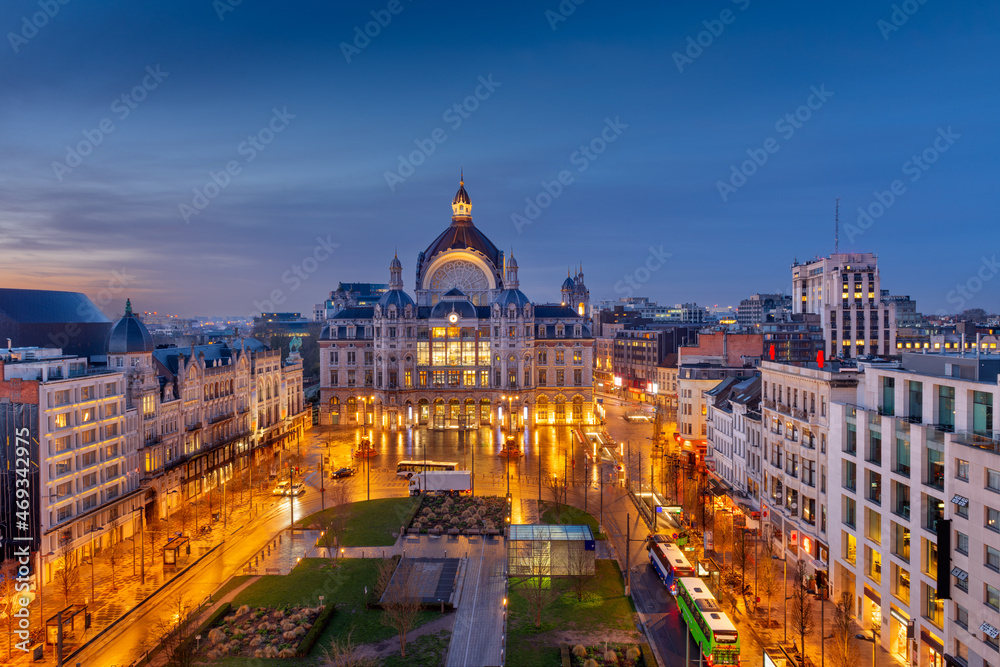 Antwerp, Belgium cityscape at Centraal Railway Station