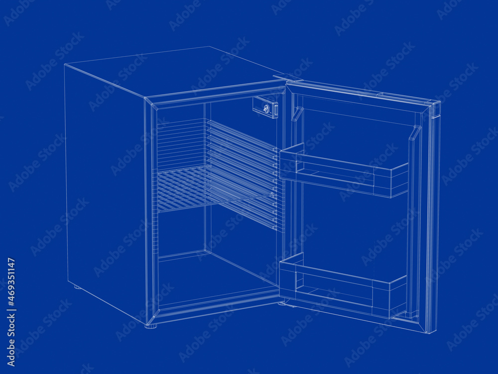 3d wire-frame model of small refrigerator