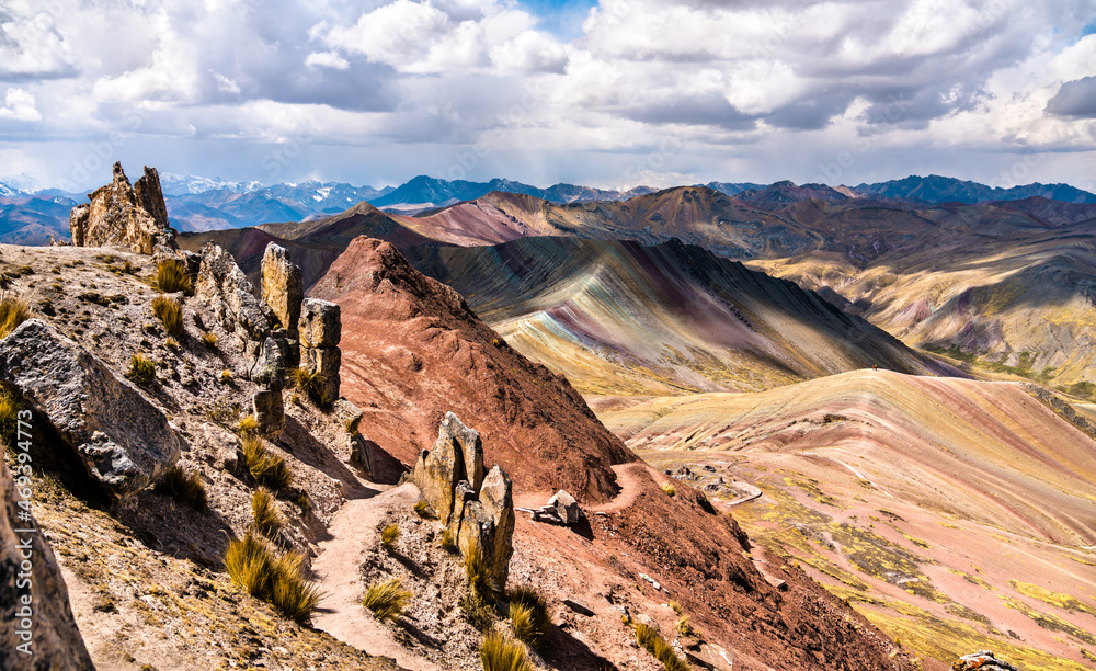 Hiking trail at Palccoyo Rainbow Mountains near Cusco in Peru