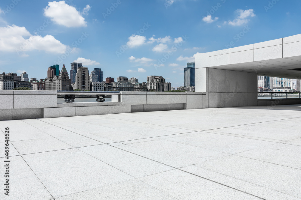 Panoramic skyline and modern commercial buildings with empty road.empty square floors and cityscape.