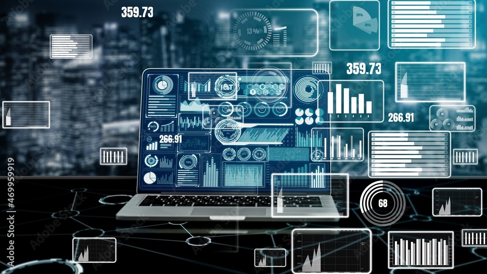 商业金融大数据技术分析概念。现代图形界面显示massiv