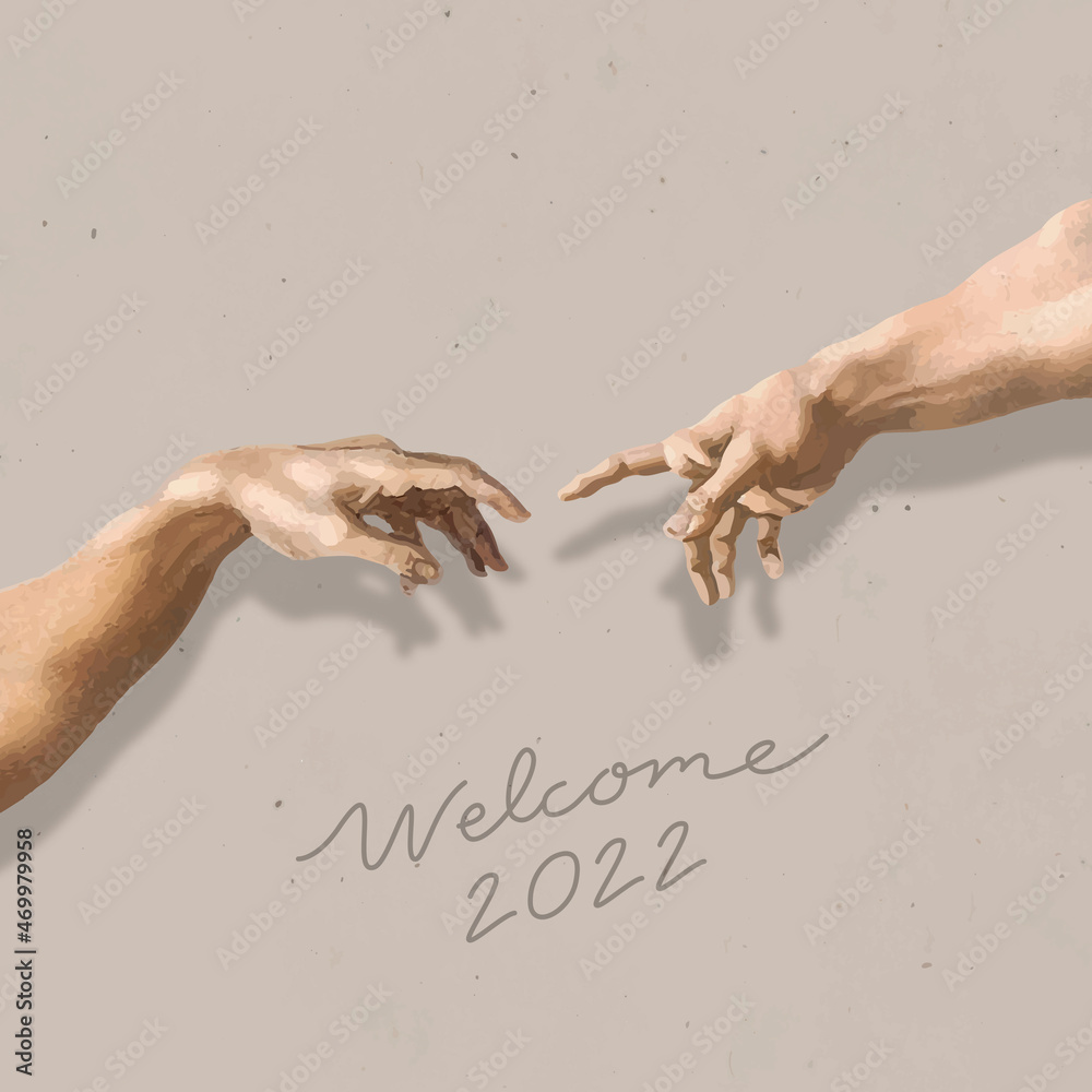 Welcome 2022 vector, aesthetic new year greeting design, Finger of God background