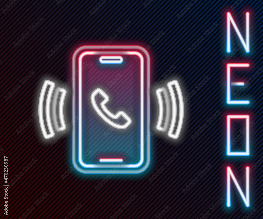 Glowing neon line Telephone 24 hours support icon isolated on black background. All-day customer sup