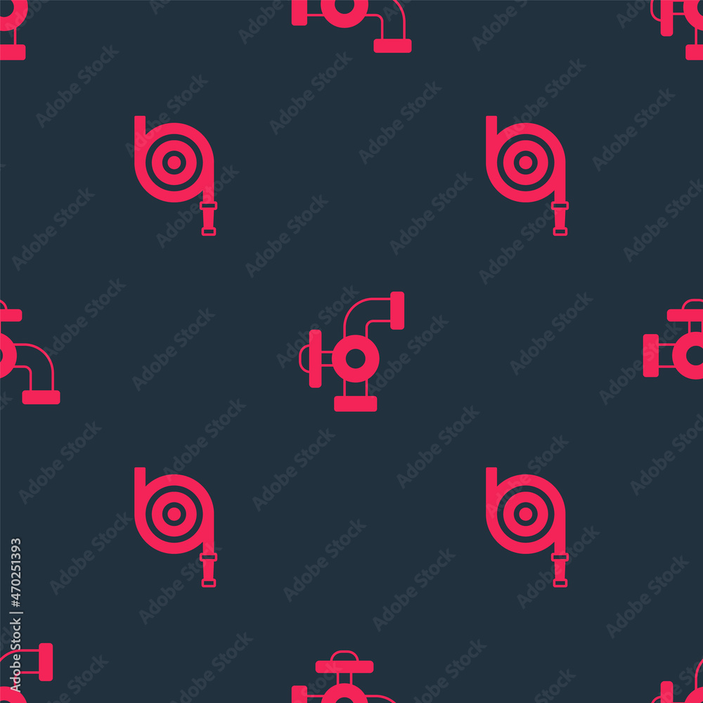 Set Garden hose and Water tap on seamless pattern. Vector