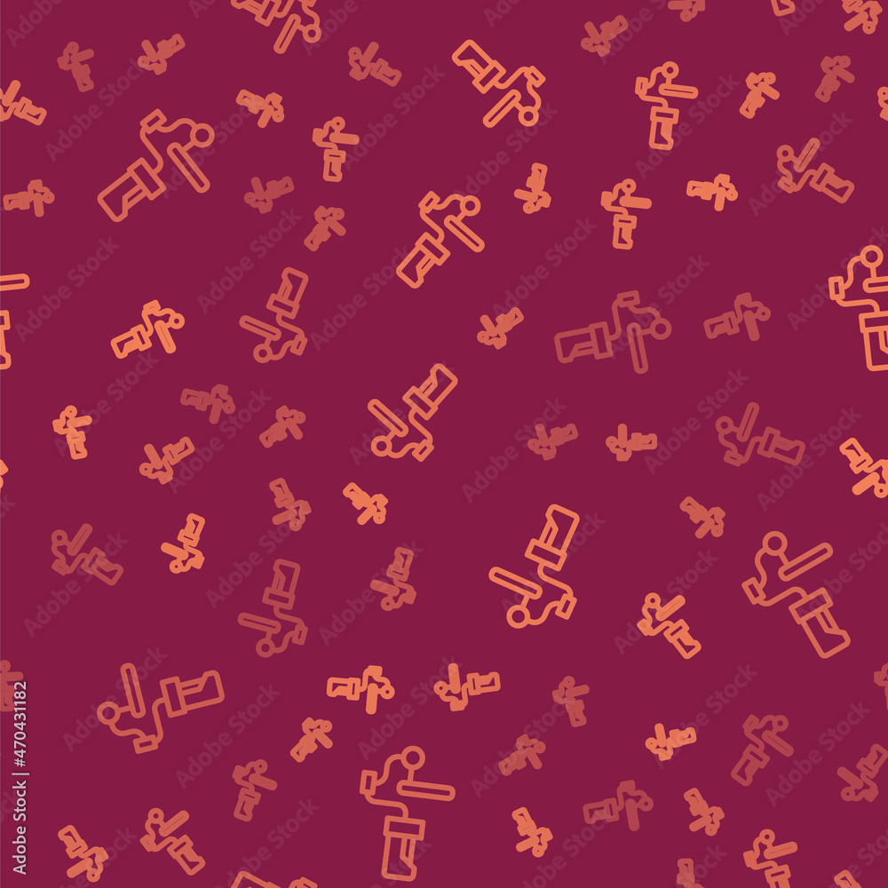 Brown line Gimbal stabilizer for camera icon isolated seamless pattern on red background. Vector