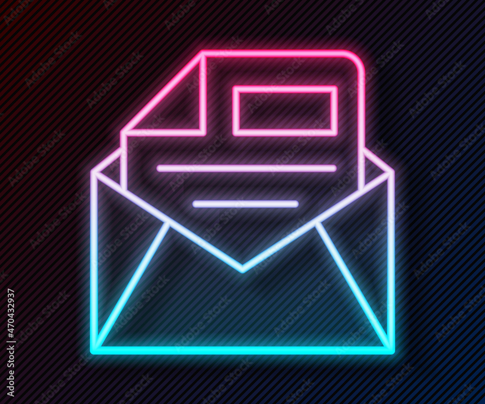 Glowing neon line Mail and e-mail icon isolated on black background. Envelope symbol e-mail. Email m