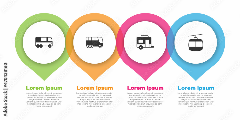 设置公共汽车、Rv露营拖车和缆车。业务信息图模板。矢量