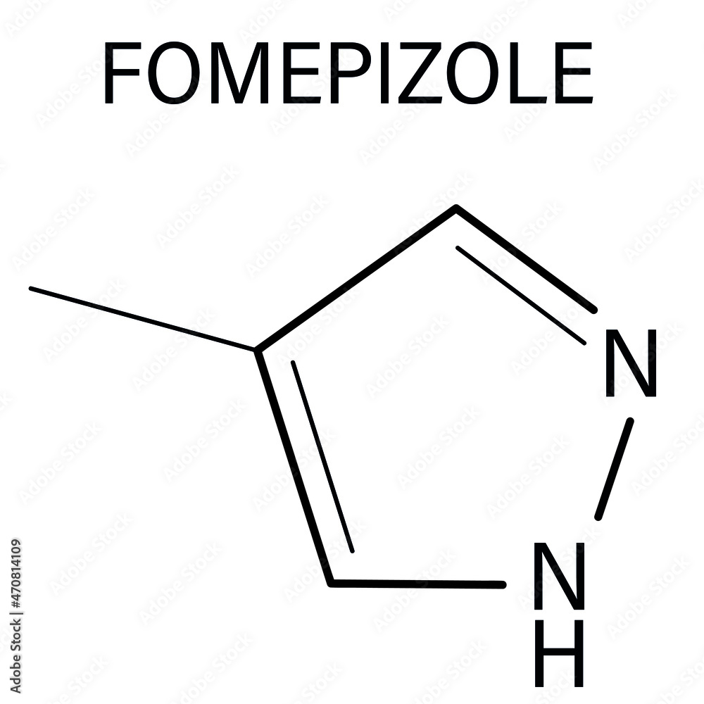 Fomepizole分子。用于治疗甲醇和乙二醇中毒的解毒剂。骨骼配方