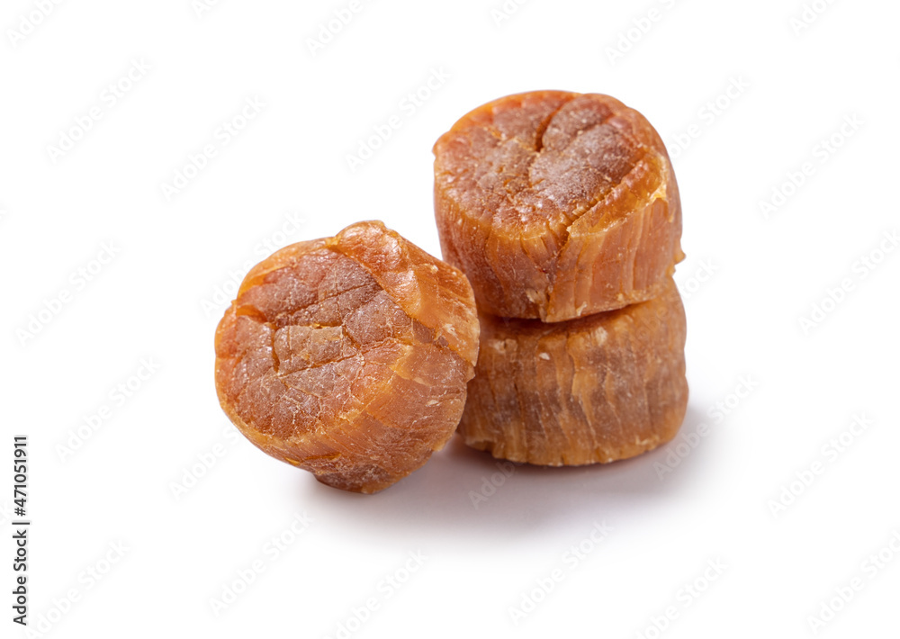 Dried scallop isolated on white background.